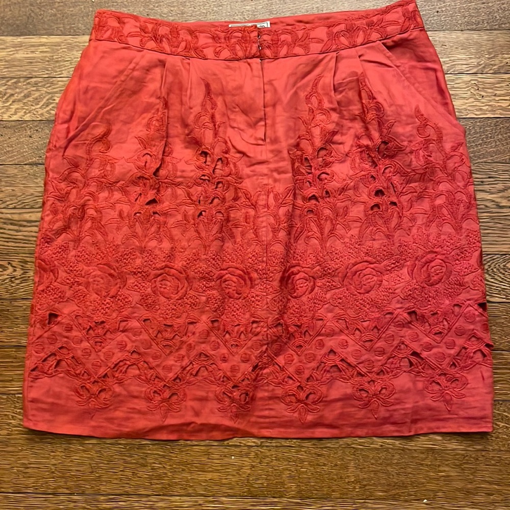 Anthropologie Baraschi Red Linen Skirt Size 8